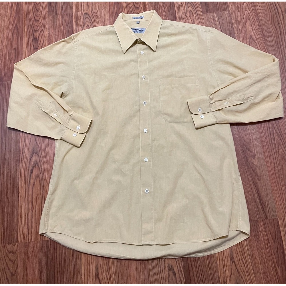 Mondo Uomo Dress Shirt Mens 16.5 34 Yellow Cotton Made In Italy